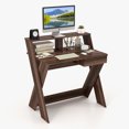 thumbnail image 1 of Gymax Computer Desk Study Writing Table Small Space w/ Drawer & Monitor Stand Walnut, 1 of 9