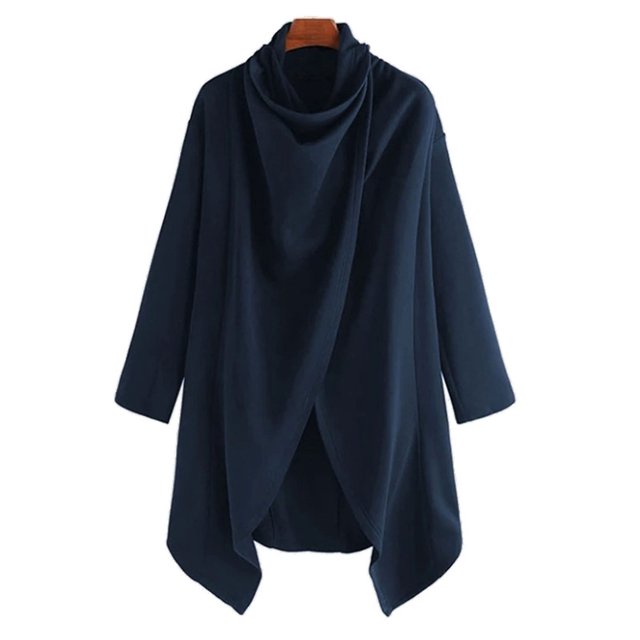 Faithtur Men's Cloak Trench Coat, Solid Color Long Sleeve High Neck Punk Shawl Draped Cardigans for Autumn Winter