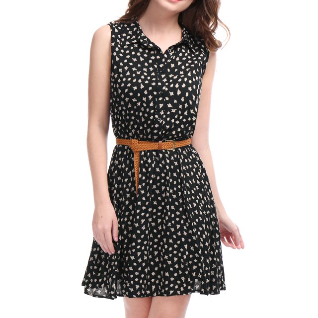 INSPIRE CHIC Junior's Printed Half Placket Above Knee Sleeveless Dress