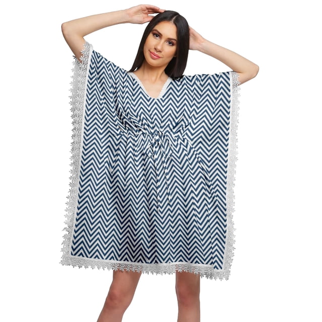 Moomaya Robe Courte de Caftan de Plage, Robe de Couverture Imprimée, Kaftan pour Femmes, Tenue de Plage, Couverture