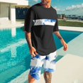 thumbnail image 1 of Weiqiqre Ensemble Décontracté 2 Pcs pour Homme, T-Shirt à Manches Courtes Graphique et Short de Survêtement à Taille à Cordon, 1 of 5