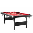 thumbnail image 1 of KFFKFF Pool Table, 7-foot, Compact Folding Design, Complete Billiard Set with Balls, Sticks, Chalks, and Brush, Black Frame with Red Felt, Ideal for Home Entertainment for All Ages, 1 of 9