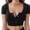 Black, variant on LUOGENLI Tops for Women Trendy Summer Cotton Womens Button Short Crop Round Top Tank Neck Blouse Slim Sleeve Top T Shirt Women's Blouse Black Size M
