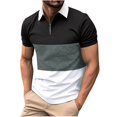 thumbnail image 2 of Chemises pour Hommes, Mode Décontractée Couleur Unie Fermeture Éclair Manches Courtes Col Rabattu Blouse, 2 of 6