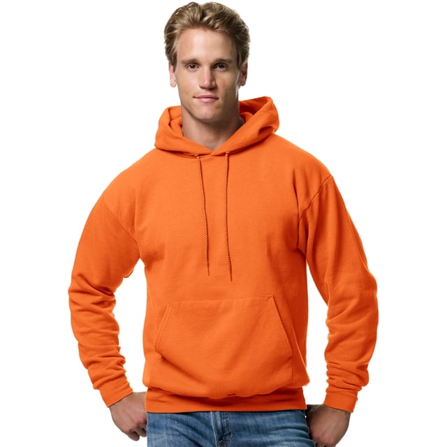 Hanes Chandail à Capuchon pour Hommes ComfortBlend EcoSmart en Orange Sécurité, Taille 4TG. Fabriqué en Molleton de Poids Moyen 7,8 Oz, Comprend une Poche Kangourou avant, un Capuchon à Cordon et des Manches Longues pour une Coupe Décontractée.