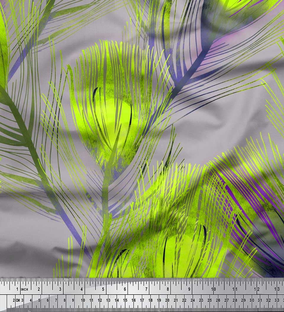 Soimoi Rayon Crepe Fabric Peacock Feather Print Fabric by the Yard 46 Inch Wide