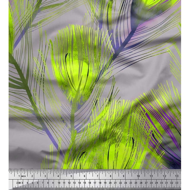 Soimoi Rayon Fabric Peacock Feather Printed Craft Fabric by the Yard 56 Inch Wide