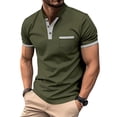 thumbnail image 1 of EOYWHK Henley Shirts for Men Business Casual Button Up Short Sleeve Tees Solid Color Stand Collar Work Blouse, 1 of 7