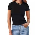 thumbnail image 2 of GigrtiJin Womens Basic T-Shirts Summer Crew Neck Short Sleeve Crop Tunic Tops Cute Slim Solid Color Comfy Blouses, 2 of 6