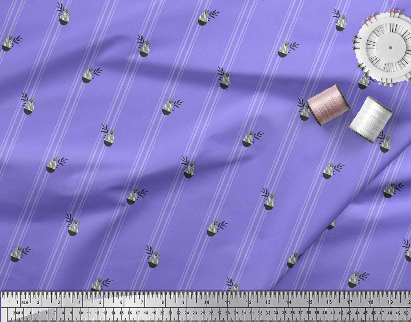 Soimoi Rayon Crepe Fabric Geometric Pine & Stripe Print Fabric by Yard 46 Inch Wide