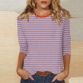 thumbnail image 2 of Jovati Blouse Décontractée à Manches Courtes et Col Rond pour Femmes, Imprimé à Rayures, Mélange Polyester-Spandex, Tenue Quatre Saisons, Coupe Fidèle à la Taille, Lavable à la Machine, 2 of 6