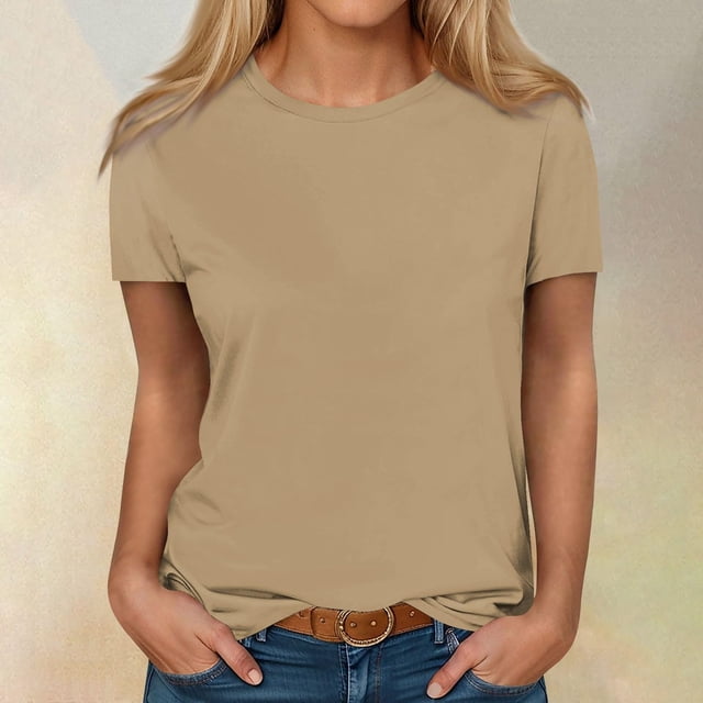 AherBiu Plus Size Womens T Shirts Crew Neck Loose Fitting Tshirts Casual Short Sleeve Solid Color Basic Tees