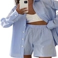 thumbnail image 2 of Ensemble Décontracté 2 Pcs pour Femmes, Chemise à Manches Longues Boutonnée et Shorts Élastiques, 2 of 4