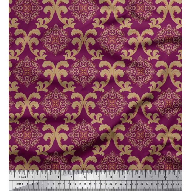 Soimoi Poly Georgette Fabric Swirl & Ogee Damask Printed Fabric 1 Yard 42 Inch Wide