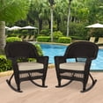 thumbnail image 2 of Pemberly Row Rocker Wicker / Rattan Chair - Espresso with Tan Cushion (Set of 2), 2 of 6