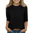 thumbnail image 1 of Plebaso Garçons Filles T-Shirts à Manches 3/4 Col Rond Blouse T-Shirt Basique Hauts Décontractés Unis T-Shirts Légers, 1 of 5