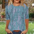 thumbnail image 2 of Pisexur Hauts pour Femmes, Hauts d'Été pour Femmes, Hauts de Sortie pour Femmes, Hauts pour Dames, T-shirt à Manches 3/4 Col Rond Froissé Mode pour Femmes, Haut à Manches Courtes Ample Bleu, G, 2 of 8