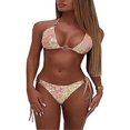 thumbnail image 1 of Women Sexy Sequins Triangle Bikini 2 Piece Halter Padded Swimsuit Summer Sparkling Bathing Suit, 1 of 6