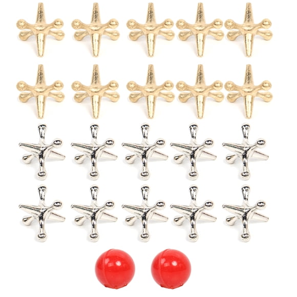2 Sets Retro Metal Jacks and Ball Game with 2 Bouncy Balls Classic Game of Jacks for Party Favor Game Prizes for Kids and Adults