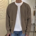 thumbnail image 4 of RXIRUCGD Cardigan en Velours Paon pour Hommes, Col Rond, Fermeture Éclair, Khaki, Taille : S, 4 of 8