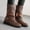 Brown, variant on EGNMCR Winter Boots for Women Women Shoes Fashion Belt Buckle Solid Color Anti-skid Mid Heels Casual Warm Wear-resistant Slip-on Fleece Cowboy