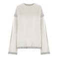thumbnail image 5 of Feancey Chandails en Coton pour Femmes Tendance à Rayures Patchwork Chandails à Enfiler Hauts Surdimensionnés Décontractés Manches Longues Col Ras du Cou Chandail Coupe Ample Chemise en Tricot Blanc P, 5 of 5