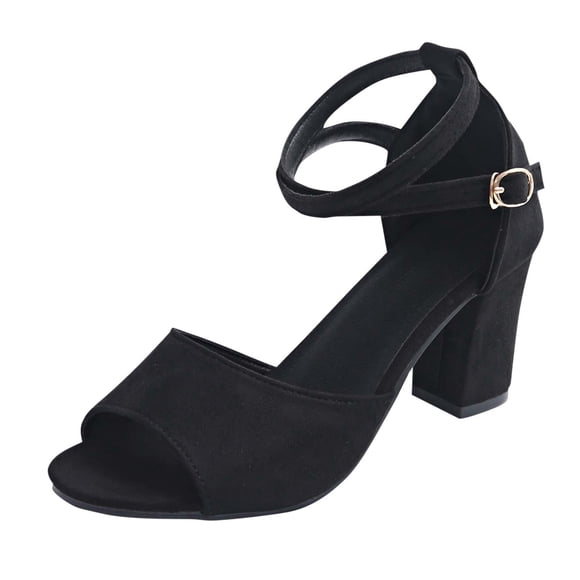 LOVZFMLL Women's Chunky Block Heels Classic Elegant Ladies Ankle Strap Open Toe Pump Sandals Wedding Party Dating Dress Shoes Black 8.5