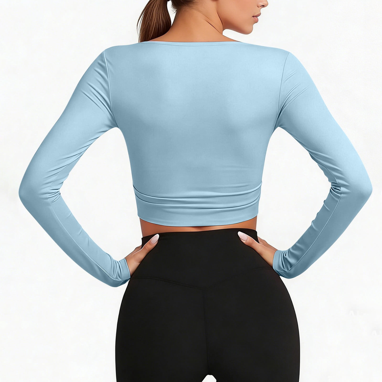 Ltctricy Women's Crop Tops Long Sleeve Ruffle Trim Tie Front