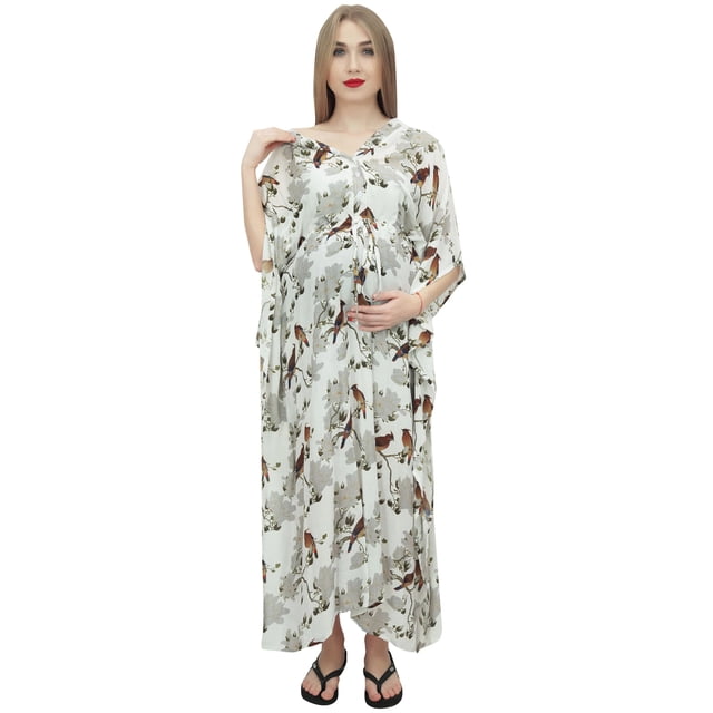 Bimba Robe Maxi de Maternité à Imprimé Floral pour Mamans, Blanche, Manches Kimono, Caftan-22