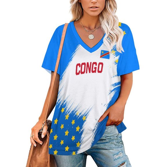 Chandail de Soccer pour Femmes Congo 2026 pour Fans de Soccer avec Drapeau de la Nation - Personnalisé