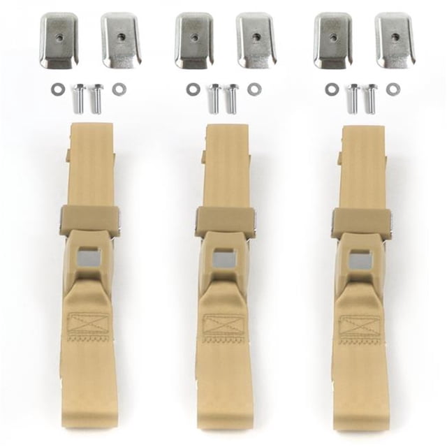 Ford 1933-1934 Model C Standard 2 Point Tan Lap Bench Seat Belt Kit with Bracketry - 3 Belts