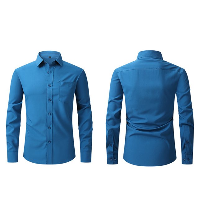 Dress Shirts for Men with Pocket Long Sleeve Big & Tall Tshirts Shirt Button-Down Collared Wrinkle-Free Solid Color Business Work Tops