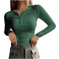 thumbnail image 1 of Yuyuzo Chemises à Manches Longues pour Femmes Col Rond Boutons Couleur Unie Ajustée Basique pour Sortir, 1 of 1