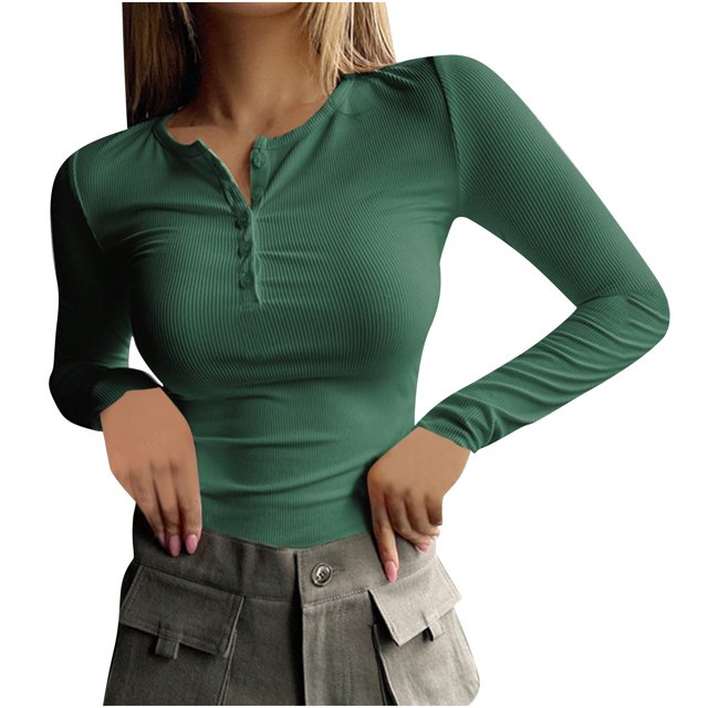 Yuyuzo Chemises à Manches Longues pour Femmes Col Rond Boutons Couleur Unie Ajustée Basique pour Sortir