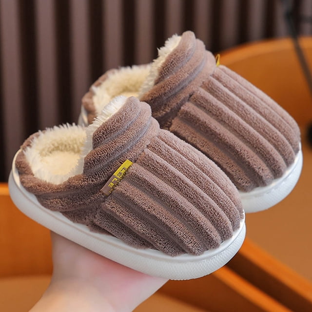 RXIRUCGD Pantoufles d'Hiver pour Enfants, Ajout de Peluche, Antidérapantes, Gardent au Chaud, Pantoufles en Coton pour la Maison ( Café, Taille : 30 )