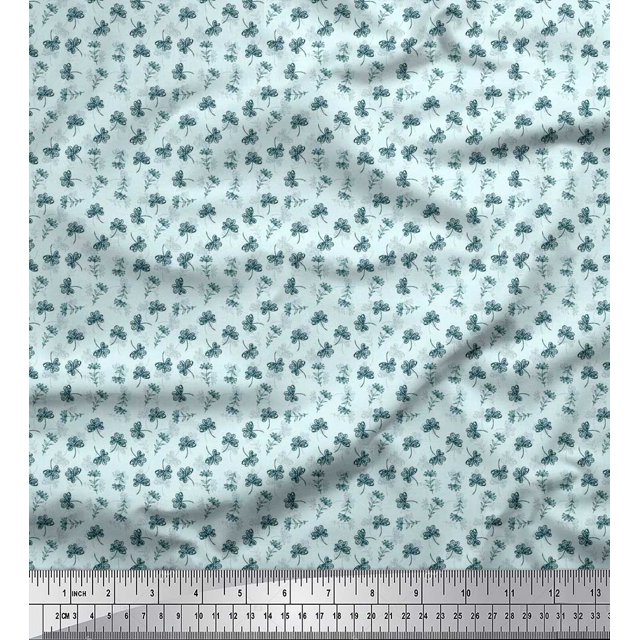 Soimoi Poly Georgette Fabric Clover Leaves Decor Fabric Printed Yard 42 Inch Wide