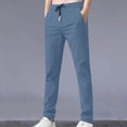 thumbnail image 2 of Enjoytime Men's Pants Solid Color Elastic Waist Drawstring Trousers Business Casual Plus Size Work Pants with Pockets Light Blue L, 2 of 3