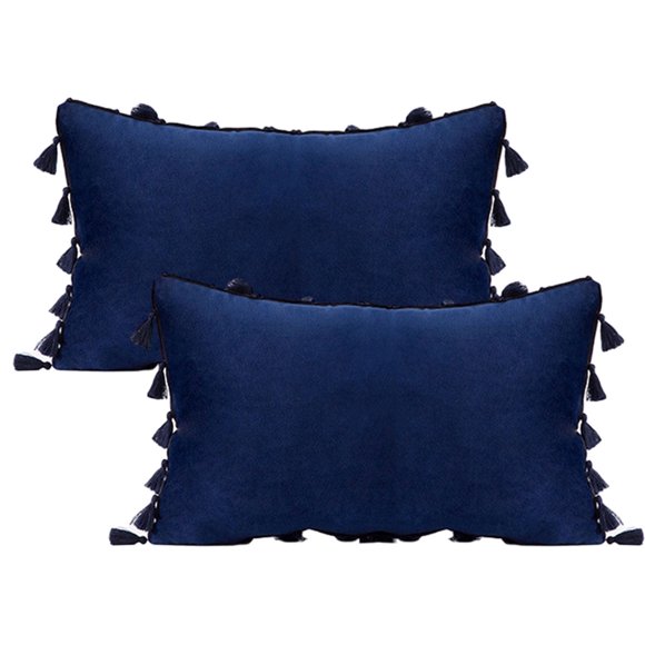 Boho Decorative Hold Pillowcase with tassel for Sofa Bed Sofa Soft Feature Cushion Cover, 12 x 20 "/30x 50cm - dark blue