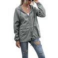 thumbnail image 3 of Women's Casual Hooded Jacket Lightweight Waterproof Rain Windbreaker Solid Color Zipper Drawstring Raincoat, 3 of 8