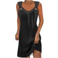 thumbnail image 1 of Penkiiy Robes d'Été pour Femmes 2024 Décontractées Imprimées Amples Couleur Unie Col Rond Tempérament Élégantes Robes Dos Nu L Noir, 1 of 5
