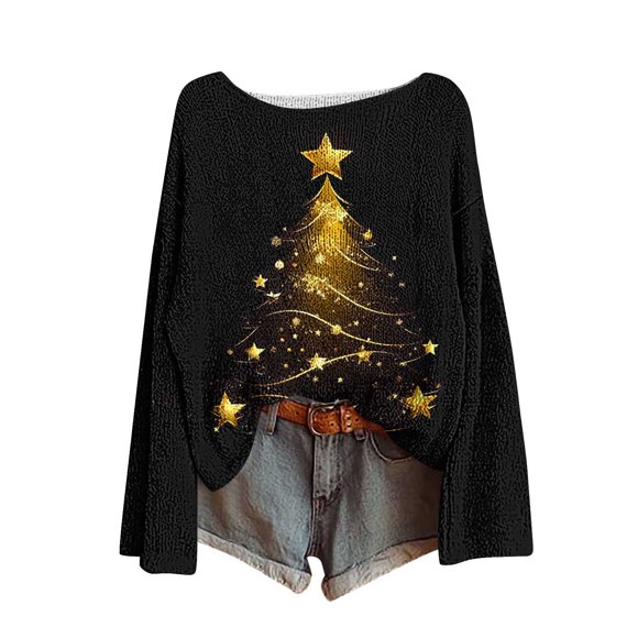 Birdeem Ladies' Christmas Pullover Sweater, Round-Neck, Long-Sleeved, Fashion Knitted Top, Christmas Sweaters for Women, Women's Christmas Tops