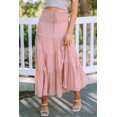thumbnail image 4 of POGLIP Jupe Maxi à Volants pour Femme Rose à Taille Haute Smockée, 4 of 6