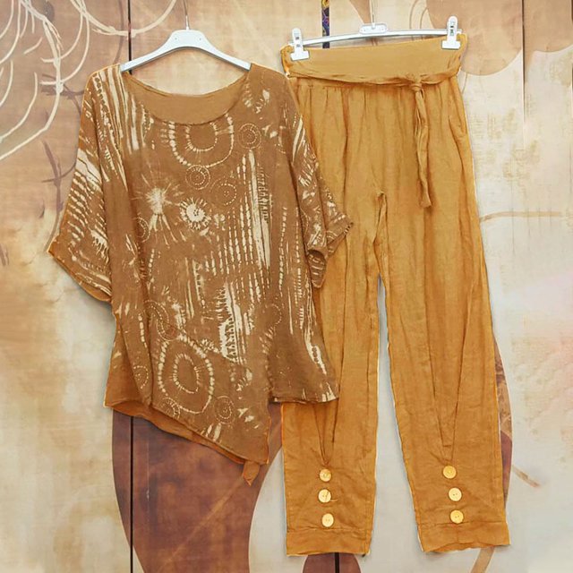 Ensembles 2 Pcs pour Femmes Imprimé Col Ras du Cou Manches Courtes Chandail à Enfiler Hauts + Pantalon Ensemble de Pantalons Ensembles Confortables pour Femmes en Liquidation