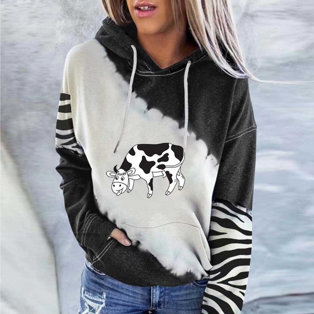 Tenues d'Automne pour Femmes Mode Femmes Décontracté Poche Imprimé Chandail à Capuche à Manches Longues à Coutures Haut Tenues pour Filles en Liquidation