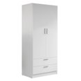 thumbnail image 1 of Madesa Armoire Moderne à 2 Portes et 2 Tiroirs, Armoire de Rangement avec Tablette et Espace de Suspension pour Adulte - Blanc, 1 of 9
