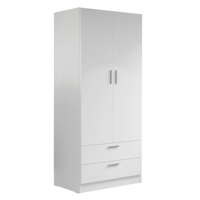 Madesa Armoire Moderne à 2 Portes et 2 Tiroirs, Armoire de Rangement avec Tablette et Espace de Suspension pour Adulte - Blanc