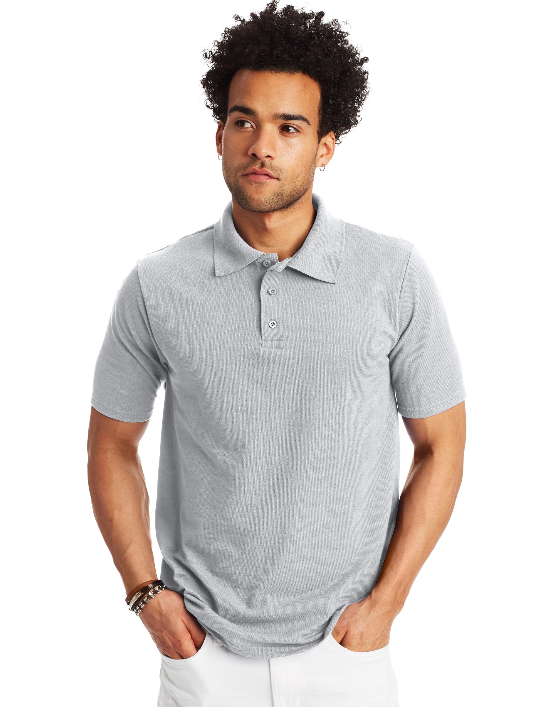Hanes Mens FreshIQ X-Temp Pique Polo, M, Light Steel