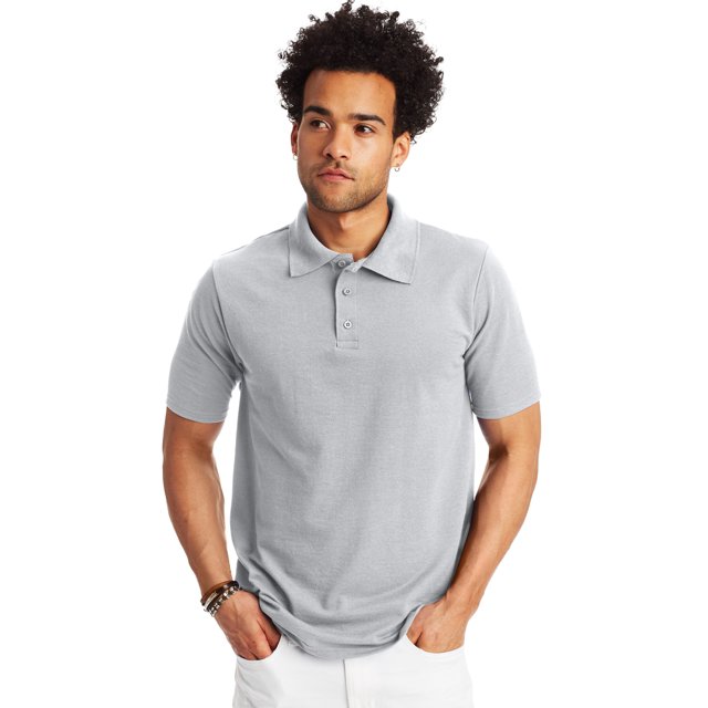 Hanes Mens FreshIQ X-Temp Pique Polo, M, Light Steel