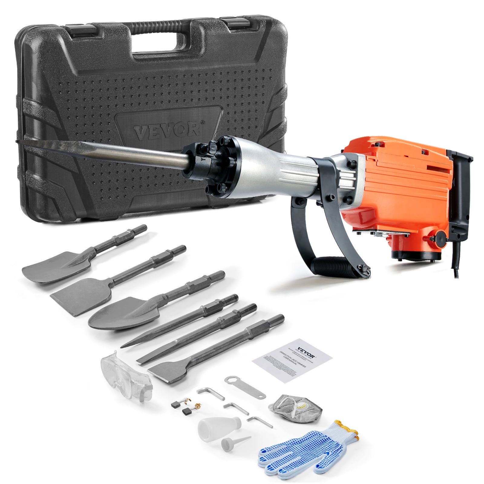 KFFKFF Jack Hammer for Demolition, 2200W Electric Heavy-Duty Jackhammer, 1350 BPM Concrete Disruptor with 6 Chisel Bits and Carrying Case