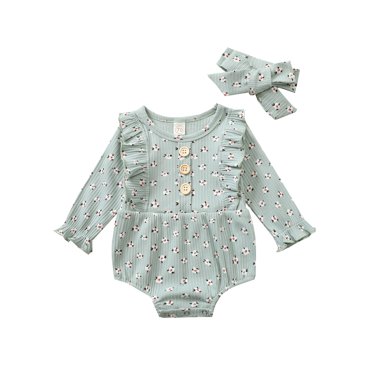 Xingqing Ensemble 2 Pcs pour Bébé Filles Floral Manches Longues Barboteuse Bandeau Rose 18-24 Mois